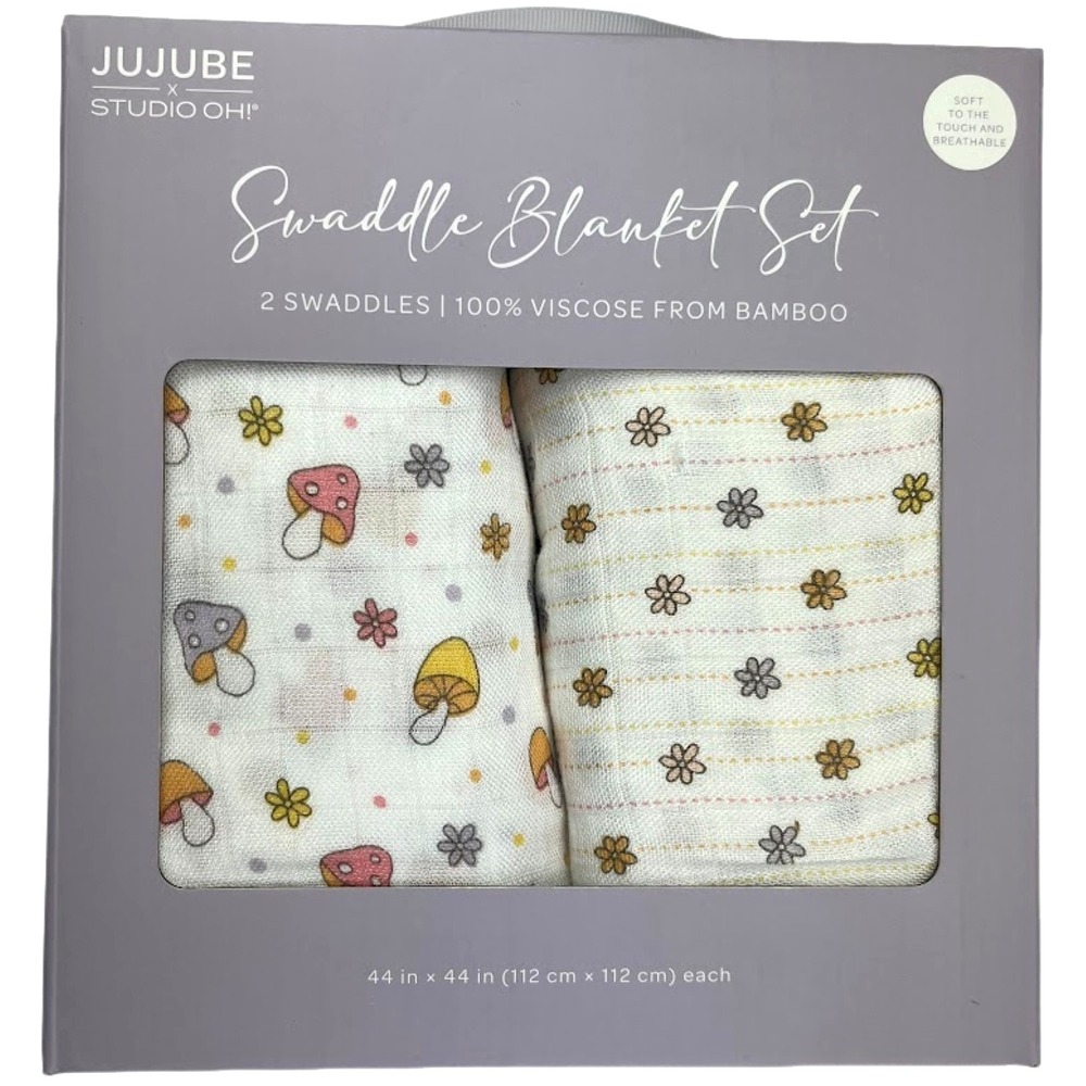 JuJuBe Baby Bamboo Swaddle Blanket Set Hippie Mushroom Flower Lot Viscose NWT